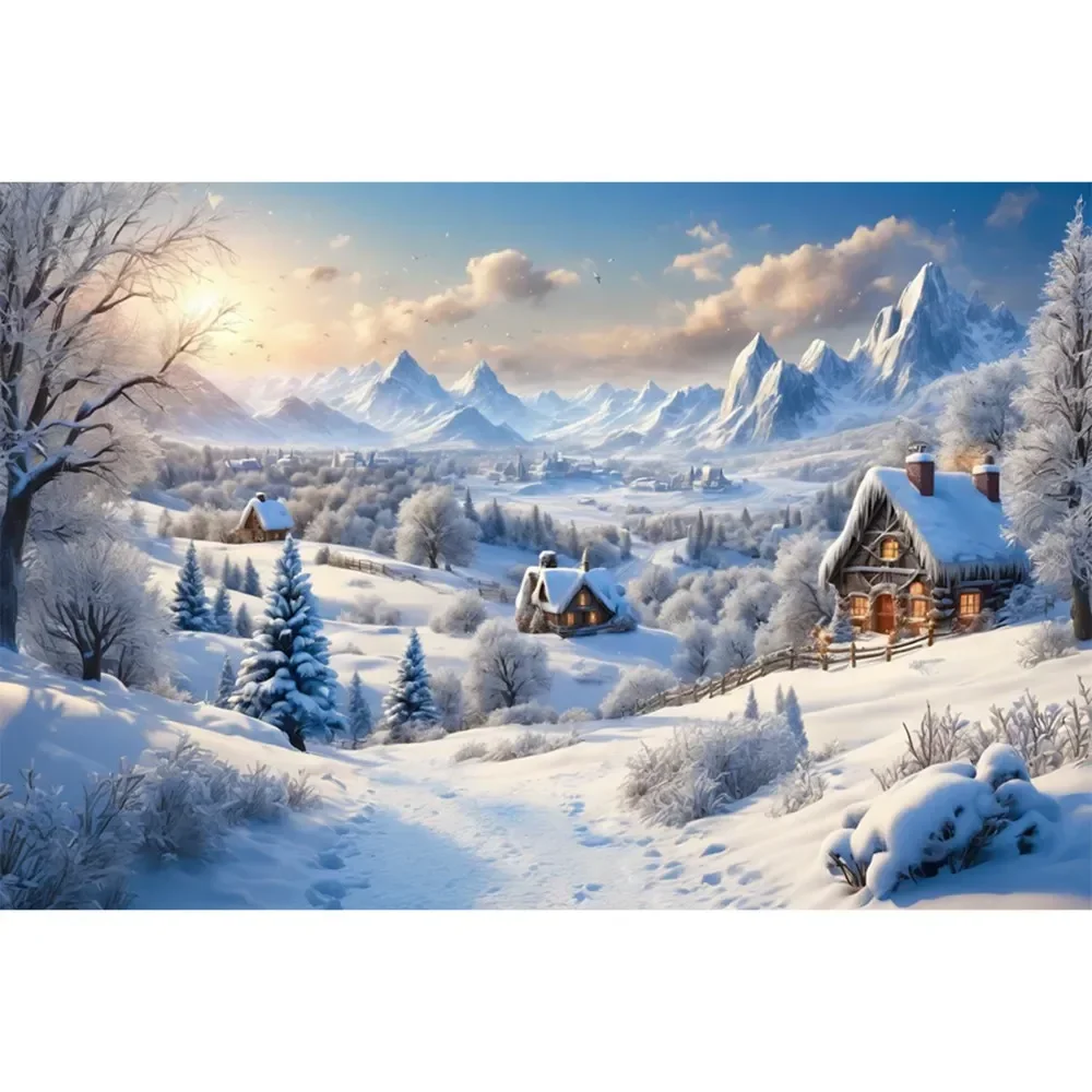 Winter Christmas Village Backdrop Home ration Photography Studio