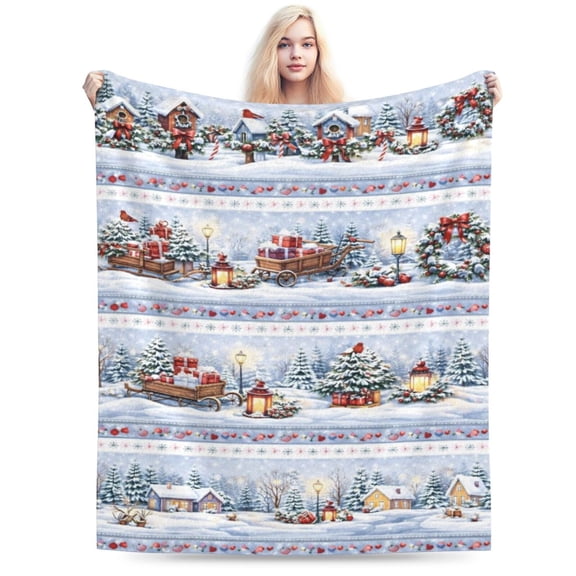 Winter Christmas Village Scene Throw Blanket, Soft Cozy Decorative Blanket for Sofa Couch Bed Holiday Home Décor 60x50
