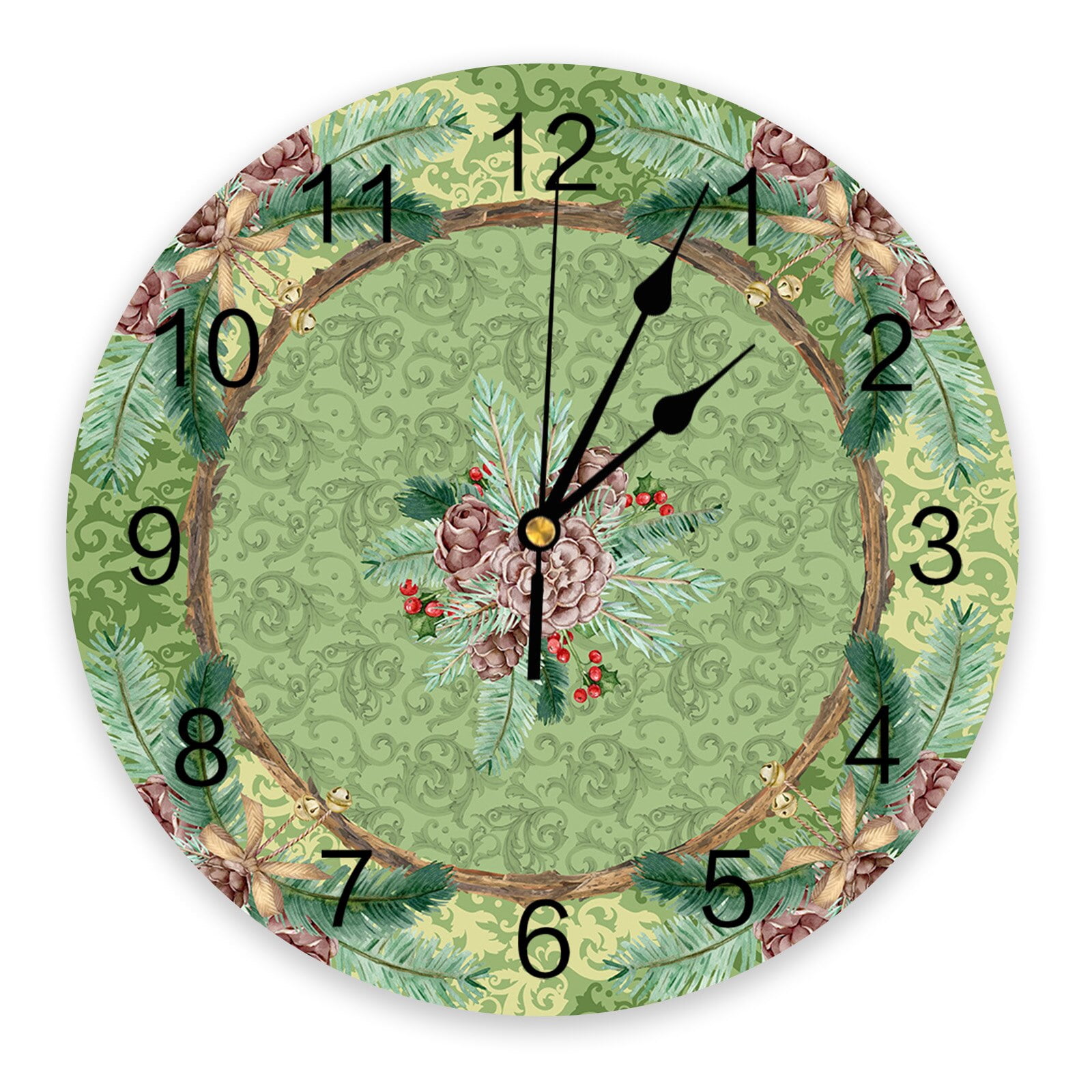 Winter Christmas Vintage Green Poinsettia Round Wall Clocks Desktop ...