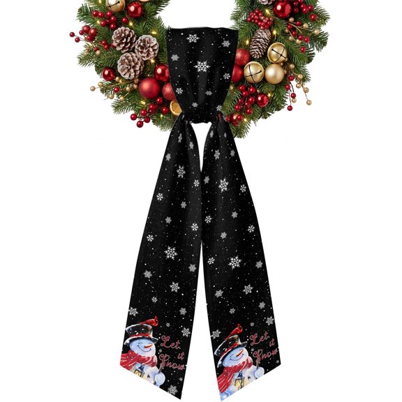 Winter Christmas Wreath Sash for Front Door 4.5"x56", Cute Snowman Double-Sided Bow Ribbon Decor for Wreaths, Stair Railings, Fireplace Mantel