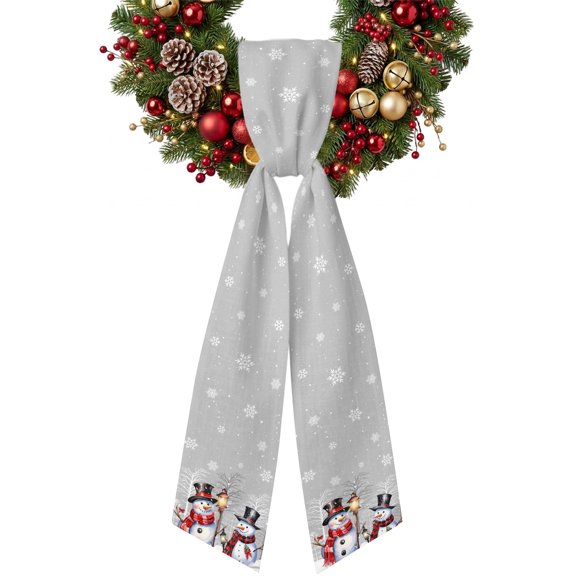 Winter Christmas Wreath Sash for Front Door 4.5"x56", Hat Snowman Elf Double-Sided Bow Ribbon Decor for Wreaths, Stair Railings, Fireplace Mantel