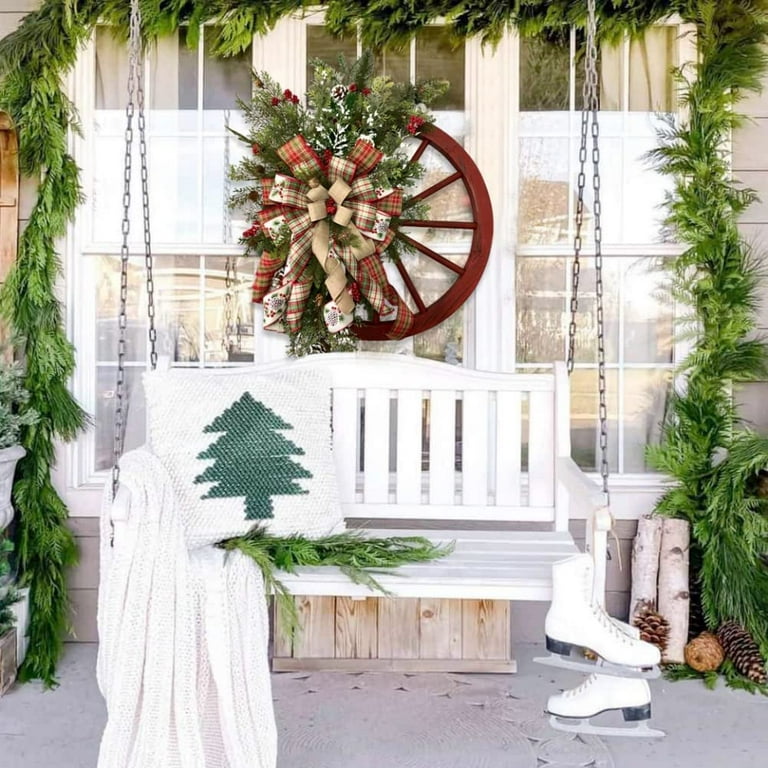 Dropship 1pc Christmas Red Wagon Wheel Wreath, Front Door Reusable