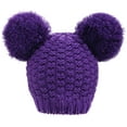 thumbnail image 1 of Winter Chunky Knit Beanie for Women with Double Pom Pom Ears, Purple, 1 of 4