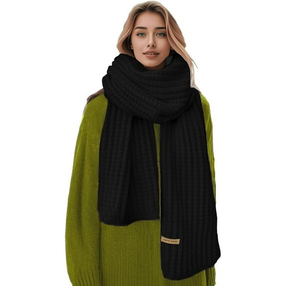 Winter Chunky Knit Scarfs Women'S Thick Warm Knit Scarves Soft Long Chunky Knitted Scarf For Outddor Men & Women-Black