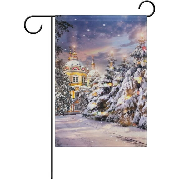 Winter Church Christmas Tree Decorative Double Sided Garden Flag 12 x 18 inch