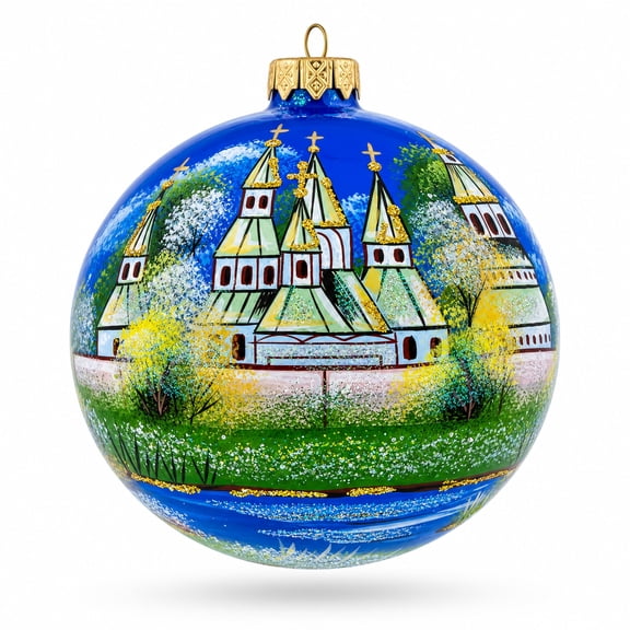 Winter Church Scene Glass Ball Christmas Ornament 4 Inches