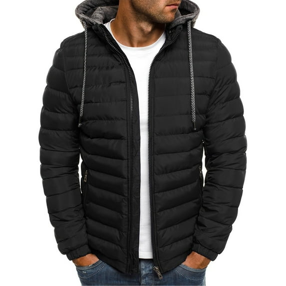 Winter Classic Drawstring Hooded Parka Jacket for Men Warm Quilted Puffer Snowjacket Outerwear Windproof Down Coat up to Size 3XL