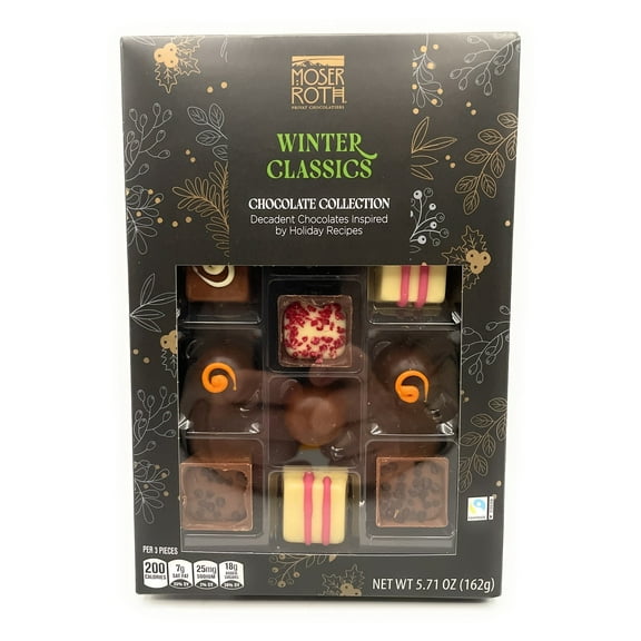 Winter Classic Moser Roth European Chocolate Collection, Decadent Chocolates Inspired by Holiday Recipes, Holiday Candy Gift, 5.71oz Box