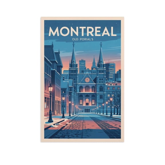 Winter Classic Poster Retro Montreal Cityscape with Historic Architecture & City Lights Print Poster
