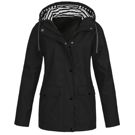 Winter Clearance 2023 Winter Coats for Women Plus Size Women Solid Rain Jacket Outdoor Plus Size Hooded Raincoat Windproof