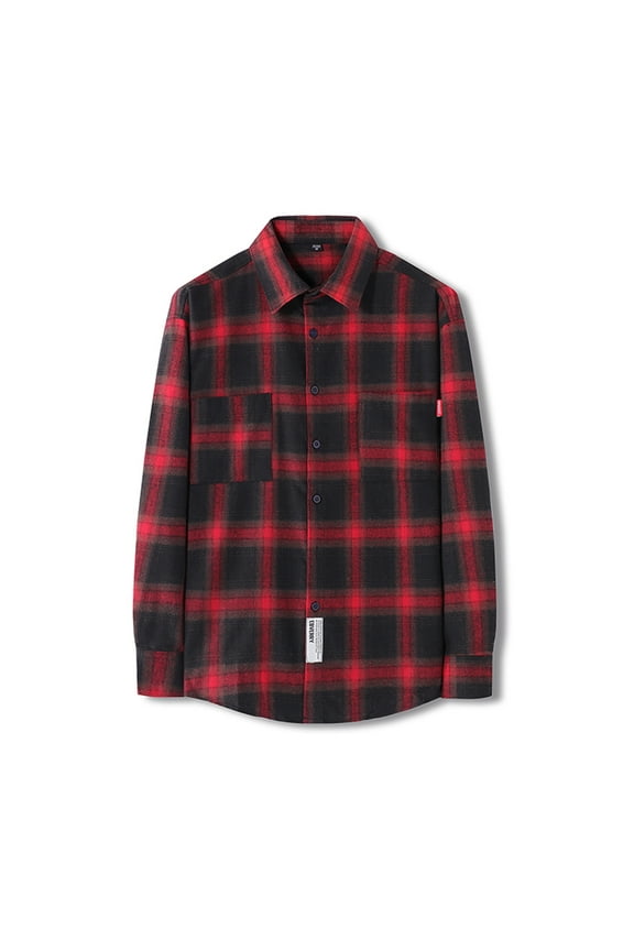 Men's Plus Size Long Sleeve Flannel Plaid Shirt Jacket Fashion Casual Regular-Fit Button up Blouse Fall Winter Coat Outerwear Tops with Pocket