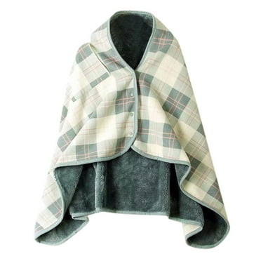 Winter Clearance 2024! purcolt Flannel Wearable Throw Blanket with Buttons, Winter Warm Soft Fleece Poncho Couch Sofa Chair Cape Shawl Home Office School Travel Cozy Wrap Shawl