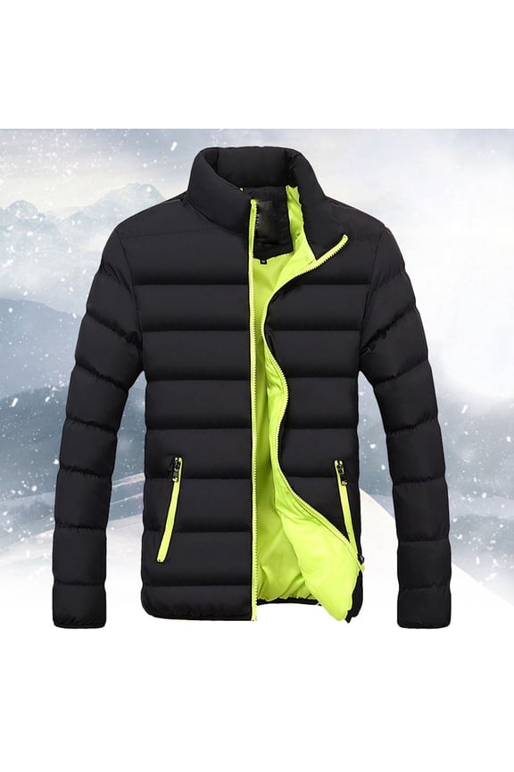Winter Clearance 2024! purcolt Men's Plus Size Thick Warm Puffer Jacket Winter Long Sleeve Zipper Bubble Cotton-Padded Coat Slim-Fit Outerwear with Pockets