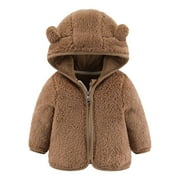 Winter Clearance 2024! purcolt Newborn Infant Baby Girls Boys Winter Fleece Jackets Cute Bear Ears Hooded Flannel Coat Toddler Kids Warm Thick Outerwear