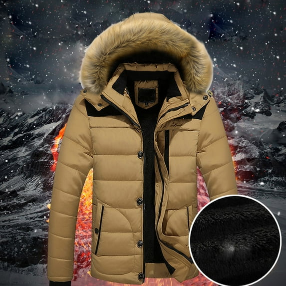 Winter Clearance!Brilliant Fleece Jacket for Men Large Men Outdoor Warm Winter Thick Jacket Hooded Coat Jacket with Zipper Pocket Brown XL
