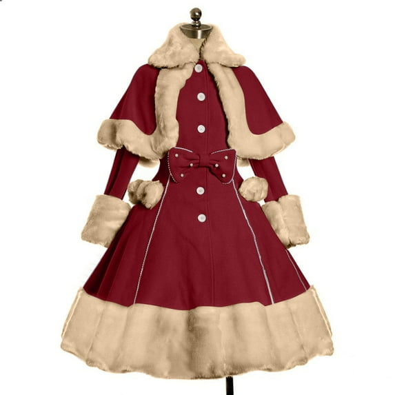 Winter Clearance!Brilliant Fleece Jackets for Women Zipper Women's Long Sleeve Woolen Jacket Bow Cape Set Outwear Stitching Coat Red XXXXL