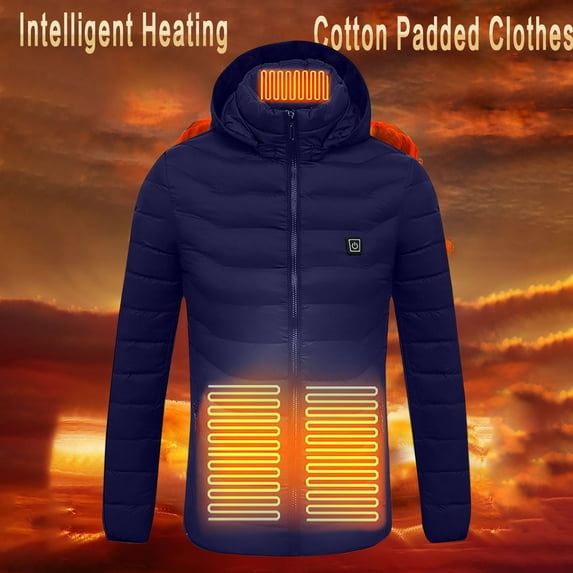 Winter Clearance!Brilliant Heated Jacket for Men Outdoor Thermal Heated for Riding Skiing Fishing Charging Via Heated Coat Blue M