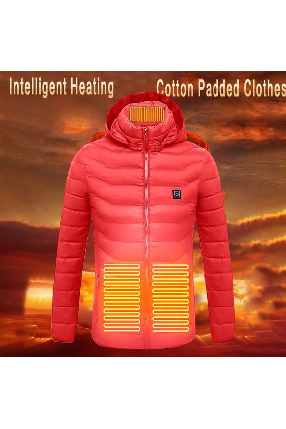 Winter Clearance!Brilliant Heated Jacket for Men Outdoor Thermal Heated for Riding Skiing Fishing Charging Via Heated Coat Red S