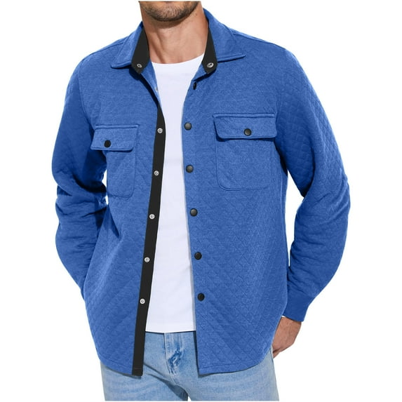 Winter Clearance!Brilliant Jackets for Men Clearance Men's Casual Shirt Jackets Lightweight Long Sleeve Jackets Quilted Jackets Long Sleeve Lapel Tops/Shirts Blue XL