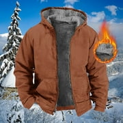 BEAUTT Winter Clearance!Brilliant Jackets for Men Puff Men's Winter Long Sleeved Cardigan Pockets Warm Plush Hooded Jacket Fleece Sweater Coat Heavy Weight Brown M