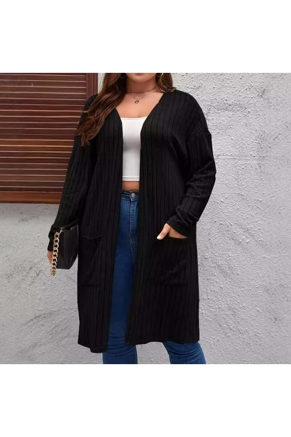 Winter Clearance!Brilliant Jackets for Women Plus Size No Hood Women's Oversized Open Front Hooded Draped Pockets Cardigan Coat Black XXXL