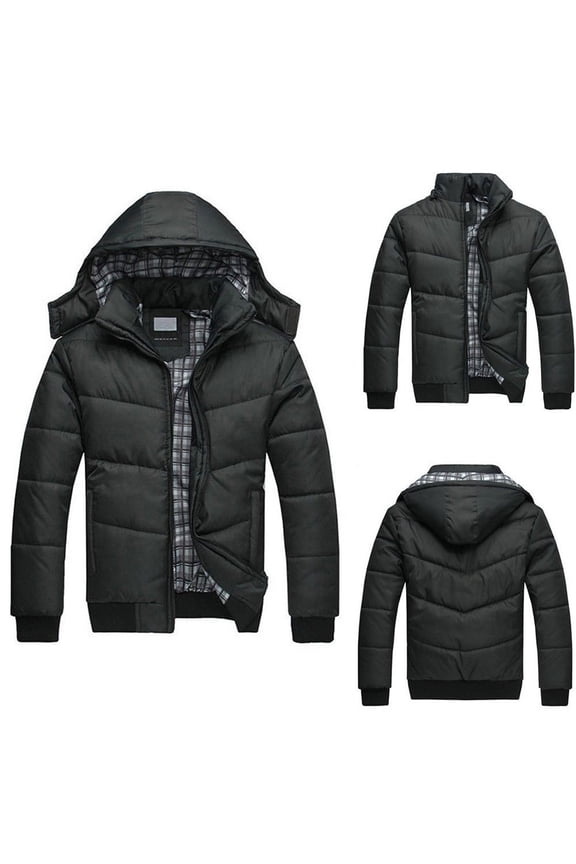Winter Clearance!Brilliant Puffer Jacket Men Large Men's Black Jacket Warm Overcoat Outwear Padded Hooded Down Winter Coat Black XL