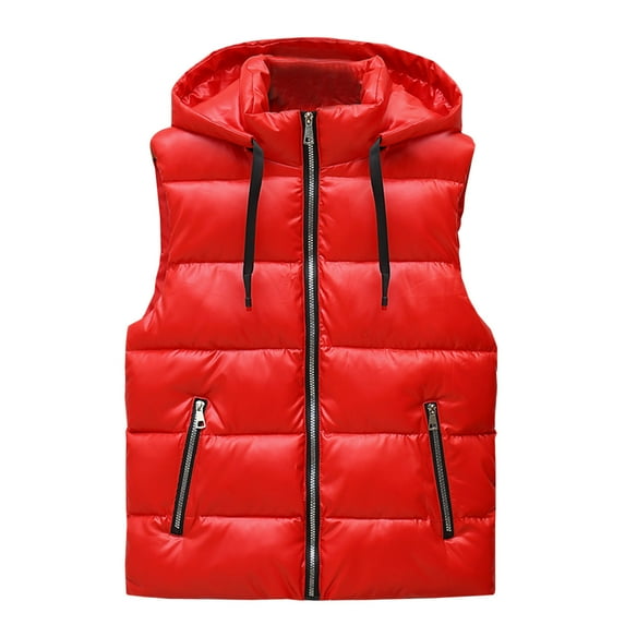 Winter Clearance!Brilliant Puffer Jacket Men No Sleeve Couples and Winter Shiny Coat Down Cotton Waistcoat Warm Vest Red XL
