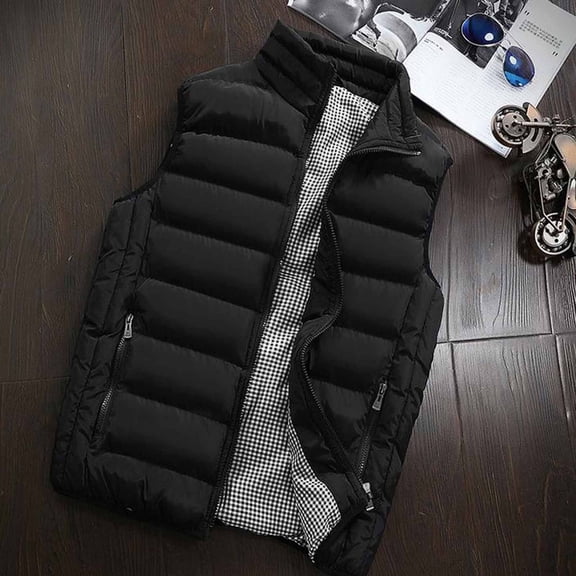 Winter Clearance!Brilliant Puffer Jacket Men No Sleeve Men Winter Coat Padded Vest Warm Hooded Thick Vest Tops Jacket Black XXXL