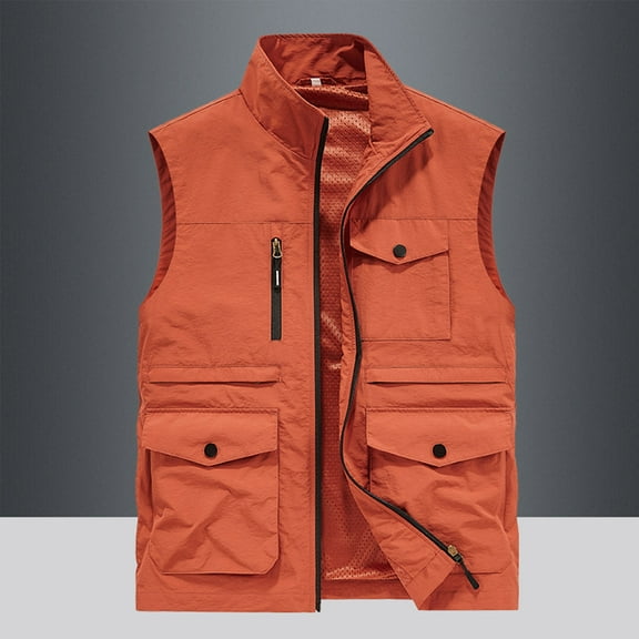 Winter Clearance!Brilliant Puffer Jacket Men No Sleeve Men's Outdoor Vest Leisure Jacket Sleeveless Lightweight Zip with Muti-Pockets Fleece Jackets