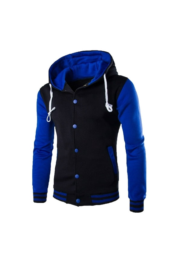 Winter Clearance!Brilliant Winter Jackets for Men Hooded Men's Fashion Casual Jacket Outdoor-breasted Jacket Tooling Baseball Uniform Jacket Blue XXXXXL