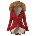 thumbnail image 1 of PITAUCE Women's Winter Zipper Fleece Lined Hooded Jacket,Fur Trimmed Hood Jacket Thick Fleece Coats Warm Long Sleeve Jacket Red M, 1 of 2