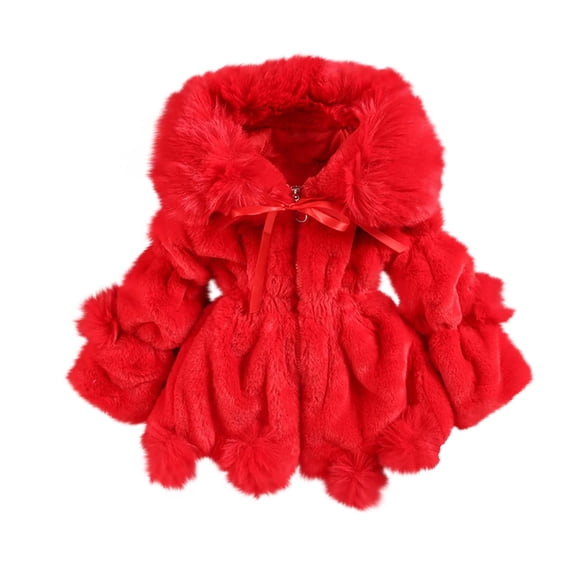 Zpanxa Winter Coats for Boys Girls Toddler Solid Color Thicken Plush Cute Keep Warm Winter Hoodie Hairball Thick Coat Cloak Red 3-4 Years