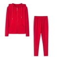 thumbnail image 1 of Winter POROPL Hoodie Women Solid Hoodie Sweatshirt and Pant Tracksuit Sport Suit Red XL, 1 of 7