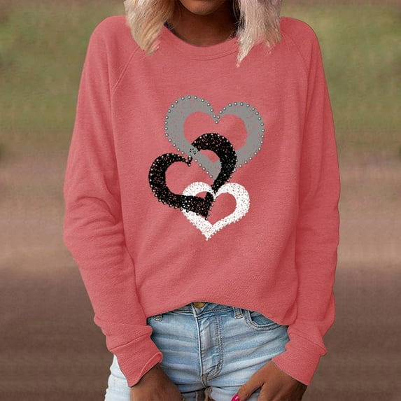 Winter POROPL Sweatshirt Below $10 Plus Size Long Sleeve Sweatshirt Loose Printed Pullover Tops Red 3XL