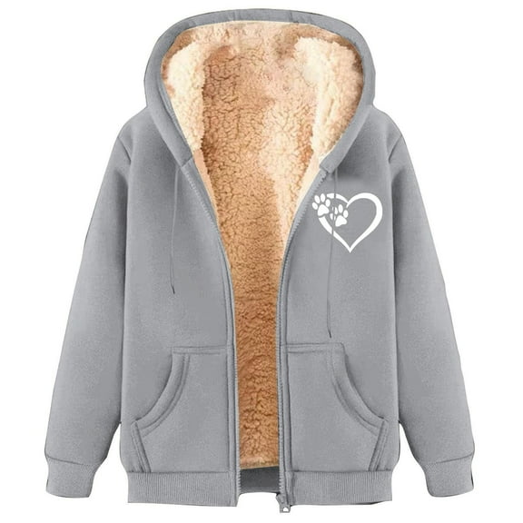 Joau Women's Fleece Hoodie Cozy Thermal Sherpa Lined Full Zip Up Hooded Sweatshirt Winter Warm Jacket Coat with Pockets