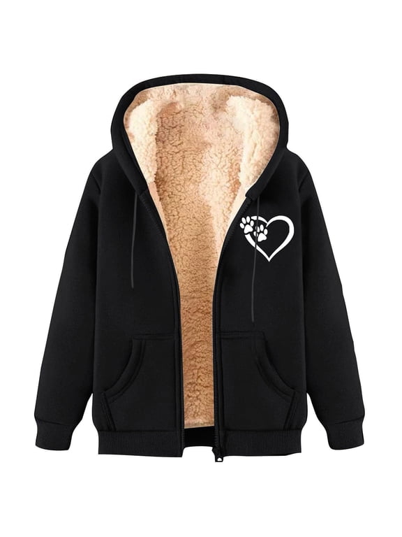 Women's Fleece Hoodie Cozy Thermal Sherpa Lined Full Zip Up Hooded Sweatshirt Winter Warm Jacket Coat with Pockets