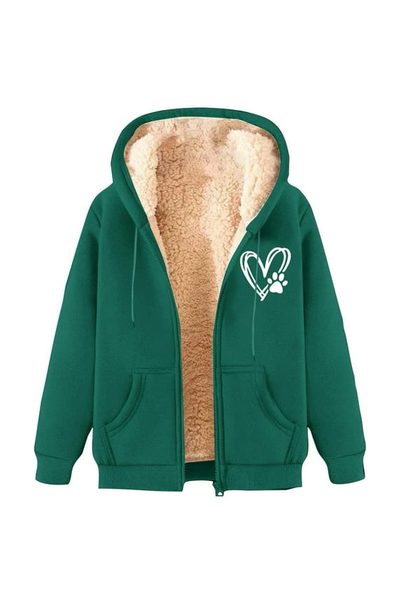 Women's Sherpa Lined Hooded Sweatshirt Full Zip Up Winter Warm Hoodie Comfy Hooded Fleece Jacket with Pockets