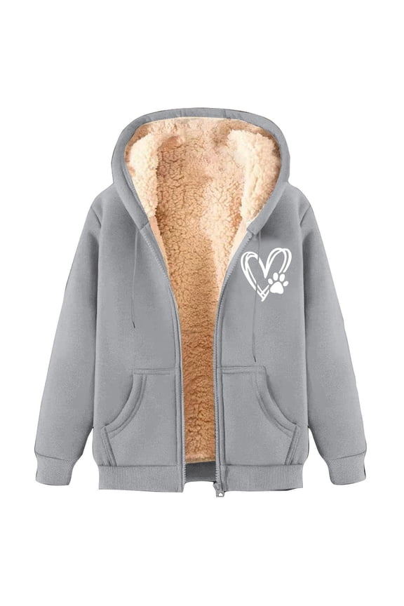 Women's Sherpa Lined Hooded Sweatshirt Full Zip Up Winter Warm Hoodie Comfy Hooded Fleece Jacket with Pockets