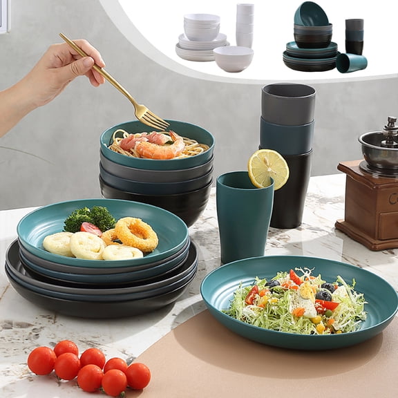 Winter Clearance Sales karymi Solid Color Soup Bowls, Bowls, Cups and Plates 16 Piece Set for Dinner Tableware Gifts Set Plastic Dinnerware Set Apartment Essentials Outdoor Camping Gifts for Women