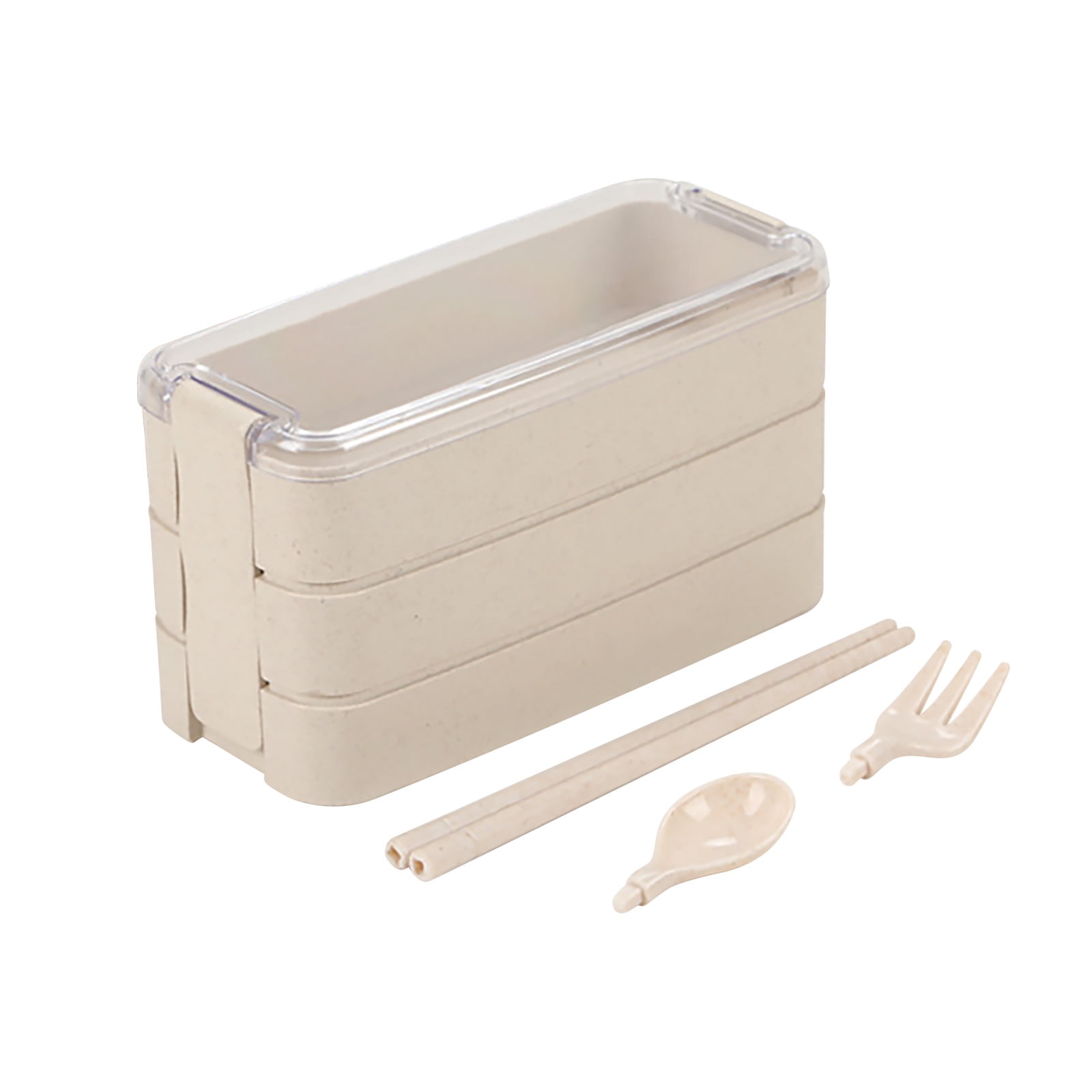 SuoKom Stackable Bento Box,Lunch Box Kit With Spoon & Fork, 3-In-1 Compartment Whea-t Straw Meal Prep Containers,Leakproof Eco-Friendly Stackable Bento Lunch Box Meal