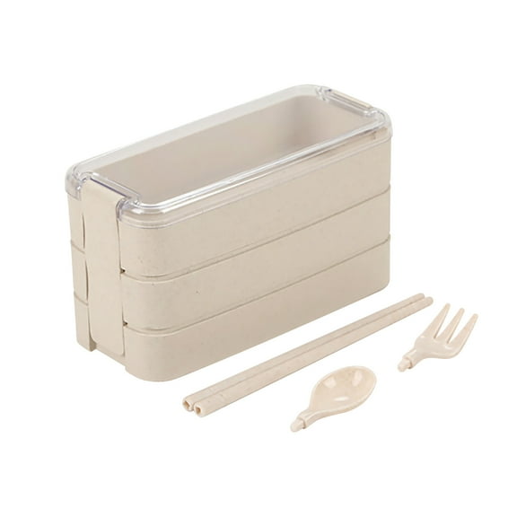 Winter Clearance! SuoKom Bento Box Stackable Bento Box,Lunch Box Kit With Spoon & Fork, 3-In-1 Compartment Whea-t Straw Meal Prep Containers,Leakproof Eco-Friendly Stackable Bento Lunch Box Meal