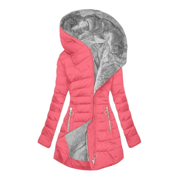 Winter Clearance Winter Coats for Women New Solid Color Long-sleeved Hooded Fashion Cotton-padded Jacket on Clearance
