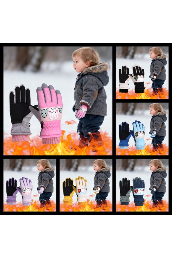 WinterYZEGDCH Toddler Waterproof Bunny Fleece Lined Snow Mittens for Boys Girls Kids Winter Gloves Warm Ski Mittens, Christmas Gifts for Kids Teen Age 3 4 5 6 7 8+(Pink)