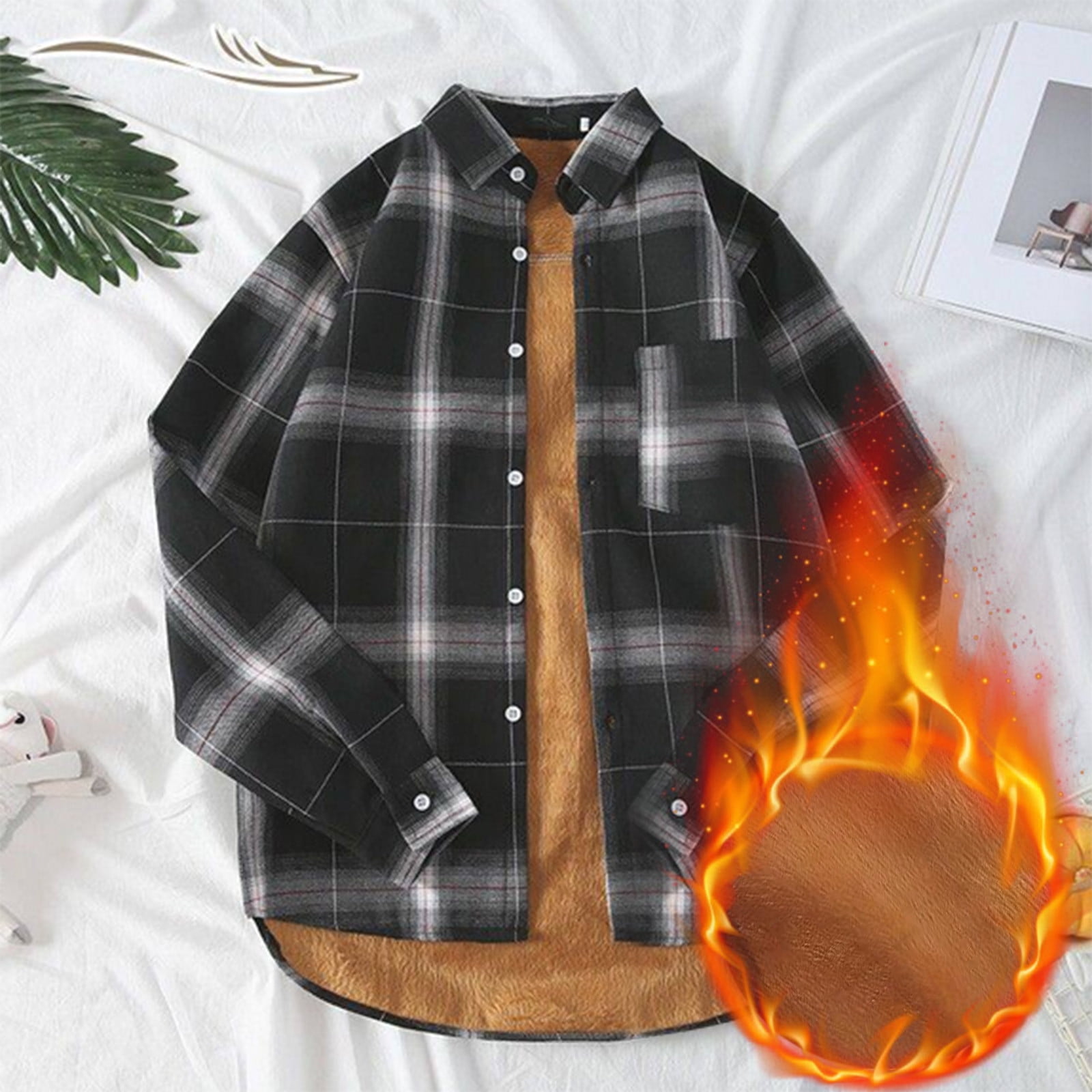 Men's Full Size Casual Plaid Long Sleeve Shirt Plus Size