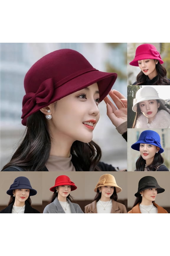 Winter Cloche Bucket Hat for Women Wool Elegant Dress 1920s Vintage Fedora Navy
