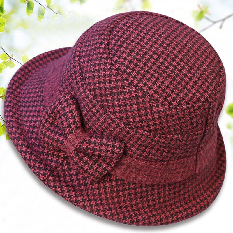 Wool Blend Vintage Winter Cloche Bucket Hat with Stitched Flower Accent Women main image 3