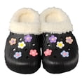 thumbnail image 1 of Winter Clogs for Women Hollow out Flower Decor Warm Furry Lined House Slippers Antislip Outdoor Slip on Walking Shoes Black Size 10, 1 of 5