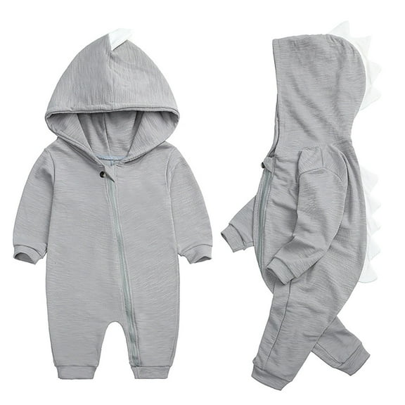 Winter Clothes Cartoon Outfits Cute Jumpsuit Kids Soft Clothing Hooded Bodysuit Baby Boy Romper Grey 0 Months-3 Months