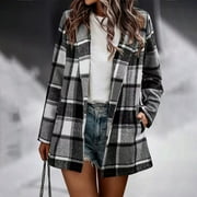 Winter Clothes For Women, Women Plaid Casual Long Sleeve Loose Lapel Cardigan Jacket Coat With Pocket Ropa De Invierno Para Mujer