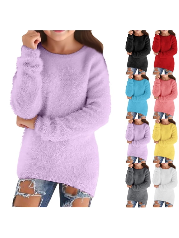 Winter Clothes for Girls Size 7-8 Sweaters for Girls 2025 Fall Fashion Lightweight Long Sleeve V Neck Cozy Pullovers Loose Fluffy Fuzzy Jumper Sweater